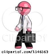 Poster, Art Print Of Pink Doctor Scientist Man Walking With Briefcase To The Left