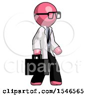 Pink Doctor Scientist Man Walking With Briefcase To The Right