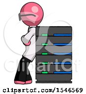 Poster, Art Print Of Pink Doctor Scientist Man Resting Against Server Rack