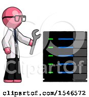 Poster, Art Print Of Pink Doctor Scientist Man Server Administrator Doing Repairs