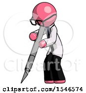 Poster, Art Print Of Pink Doctor Scientist Man Cutting With Large Scalpel