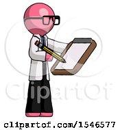 Pink Doctor Scientist Man Using Clipboard And Pencil