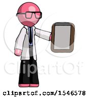 Poster, Art Print Of Pink Doctor Scientist Man Showing Clipboard To Viewer