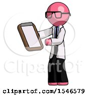 Poster, Art Print Of Pink Doctor Scientist Man Reviewing Stuff On Clipboard