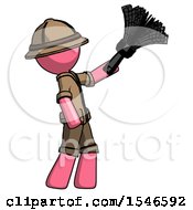 Poster, Art Print Of Pink Explorer Ranger Man Dusting With Feather Duster Upwards
