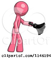 Poster, Art Print Of Pink Design Mascot Man Dusting With Feather Duster Downwards