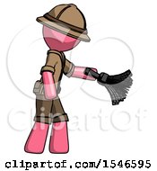 Poster, Art Print Of Pink Explorer Ranger Man Dusting With Feather Duster Downwards