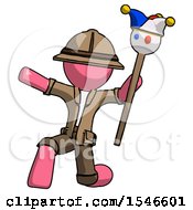 Poster, Art Print Of Pink Explorer Ranger Man Holding Jester Staff Posing Charismatically