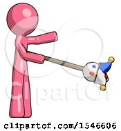 Pink Design Mascot Man Holding Jesterstaff I Dub Thee Foolish Concept
