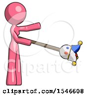 Poster, Art Print Of Pink Design Mascot Woman Holding Jesterstaff - I Dub Thee Foolish Concept