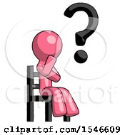 Poster, Art Print Of Pink Design Mascot Man Question Mark Concept Sitting On Chair Thinking