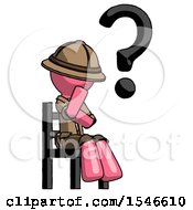 Poster, Art Print Of Pink Explorer Ranger Man Question Mark Concept Sitting On Chair Thinking