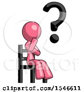 Poster, Art Print Of Pink Design Mascot Woman Question Mark Concept Sitting On Chair Thinking