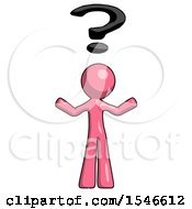 Poster, Art Print Of Pink Design Mascot Man With Question Mark Above Head Confused