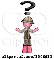 Poster, Art Print Of Pink Explorer Ranger Man With Question Mark Above Head Confused
