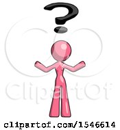 Poster, Art Print Of Pink Design Mascot Woman Question Mark Above Head Confused