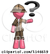 Poster, Art Print Of Pink Explorer Ranger Man Holding Question Mark To Right