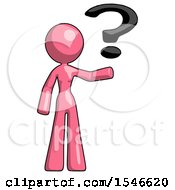Poster, Art Print Of Pink Design Mascot Woman Holding Question Mark To Right