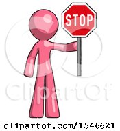 Poster, Art Print Of Pink Design Mascot Man Holding Stop Sign