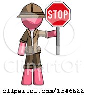 Poster, Art Print Of Pink Explorer Ranger Man Holding Stop Sign