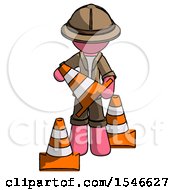 Poster, Art Print Of Pink Explorer Ranger Man Holding A Traffic Cone