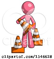 Poster, Art Print Of Pink Design Mascot Woman Holding A Traffic Cone