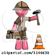 Poster, Art Print Of Pink Explorer Ranger Man Under Construction Concept Traffic Cone And Tools