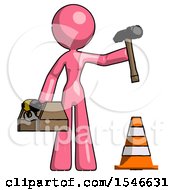 Pink Design Mascot Woman Under Construction Concept Traffic Cone And Tools