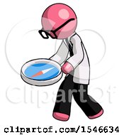 Poster, Art Print Of Pink Doctor Scientist Man Walking With Large Compass