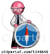 Poster, Art Print Of Pink Doctor Scientist Man Standing Beside Large Compass