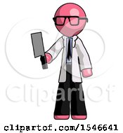 Poster, Art Print Of Pink Doctor Scientist Man Holding Meat Cleaver