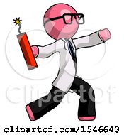 Poster, Art Print Of Pink Doctor Scientist Man Throwing Dynamite