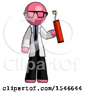 Poster, Art Print Of Pink Doctor Scientist Man Holding Dynamite With Fuse Lit