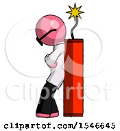 Poster, Art Print Of Pink Doctor Scientist Man Leaning Against Dynimate Large Stick Ready To Blow