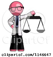 Poster, Art Print Of Pink Doctor Scientist Man Holding Scales Of Justice
