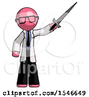 Poster, Art Print Of Pink Doctor Scientist Man Holding Sword In The Air Victoriously