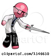 Poster, Art Print Of Pink Doctor Scientist Man Sword Pose Stabbing Or Jabbing