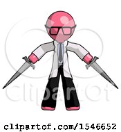 Poster, Art Print Of Pink Doctor Scientist Man Two Sword Defense Pose