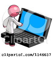 Poster, Art Print Of Pink Doctor Scientist Man Using Large Laptop Computer