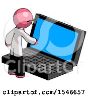 Pink Doctor Scientist Man Using Large Laptop Computer