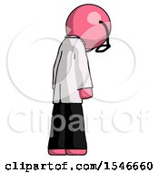 Poster, Art Print Of Pink Doctor Scientist Man Depressed With Head Down Back To Viewer Right