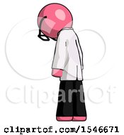 Poster, Art Print Of Pink Doctor Scientist Man Depressed With Head Down Back To Viewer Left