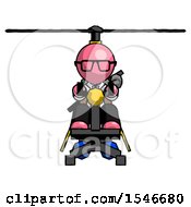 Pink Doctor Scientist Man Flying In Gyrocopter Front View