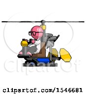 Pink Doctor Scientist Man Flying In Gyrocopter Front Side Angle View