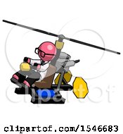 Pink Doctor Scientist Man Flying In Gyrocopter Front Side Angle Top View