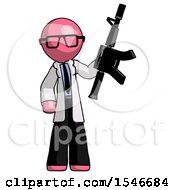 Poster, Art Print Of Pink Doctor Scientist Man Holding Automatic Gun