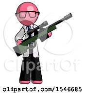 Poster, Art Print Of Pink Doctor Scientist Man Holding Sniper Rifle Gun