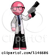 Poster, Art Print Of Pink Doctor Scientist Man Holding Handgun