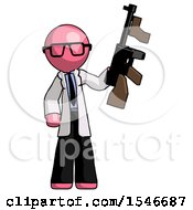 Poster, Art Print Of Pink Doctor Scientist Man Holding Tommygun