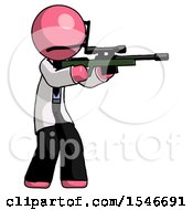 Poster, Art Print Of Pink Doctor Scientist Man Shooting Sniper Rifle
